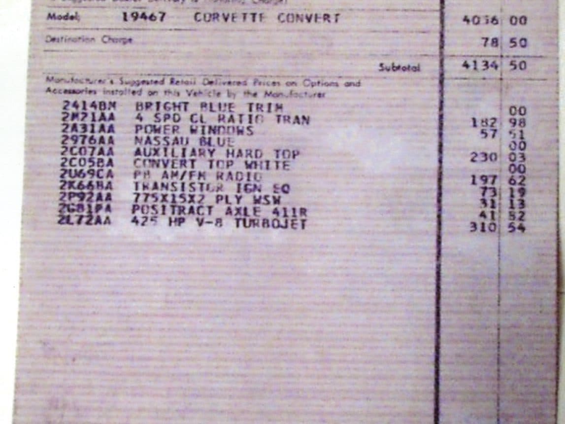 #1 1966 Corvette Barbara Ross Purchase Receipt