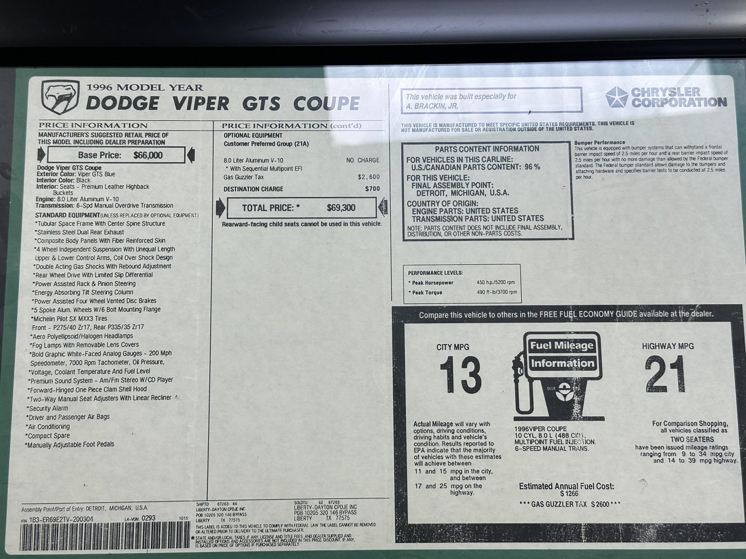 1996 Blue Viper GTS 0321